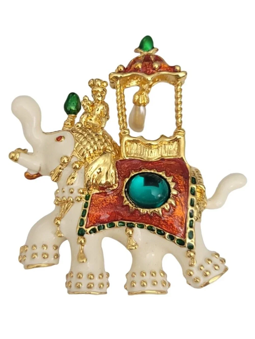 Hutton Wilkinson White Enamel Elephant Brooch, Signed